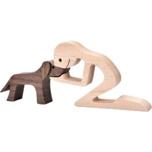 Figurines Escultura de madera para hombres y perros_1