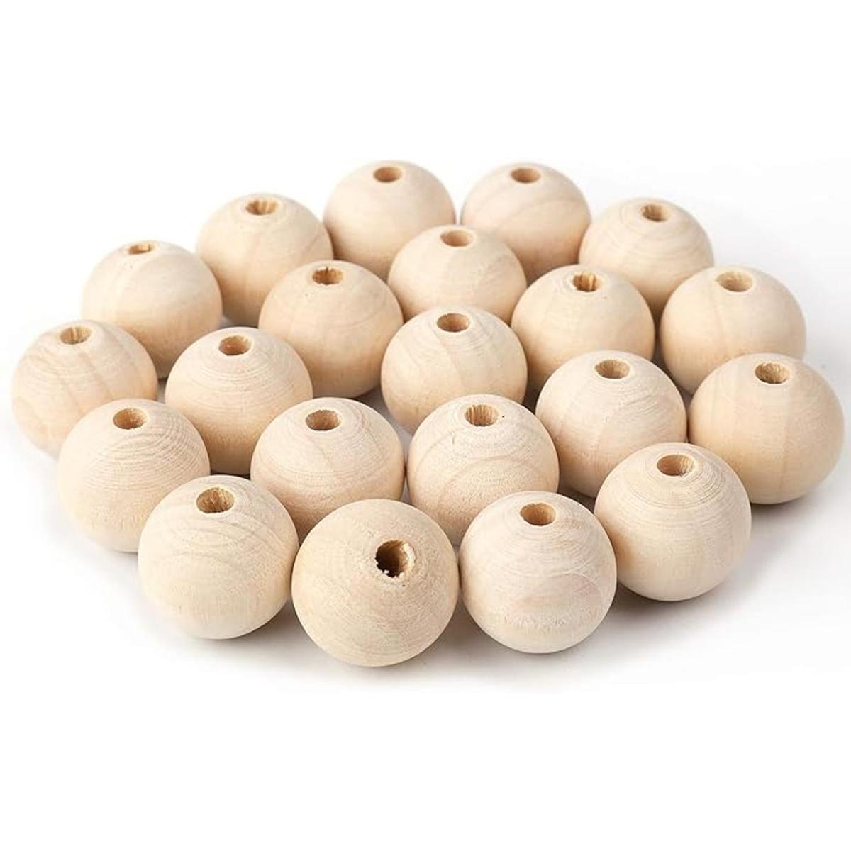 Foraineam 200 Pcs 1 Inch 25mm Wood Beads Round Wooden