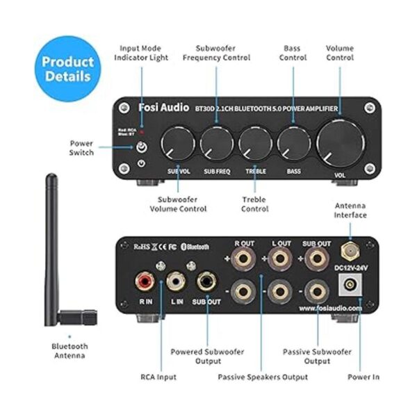 Fosi Audio BT30D Bluetooth 5.0 Amplificador de receptor de_2