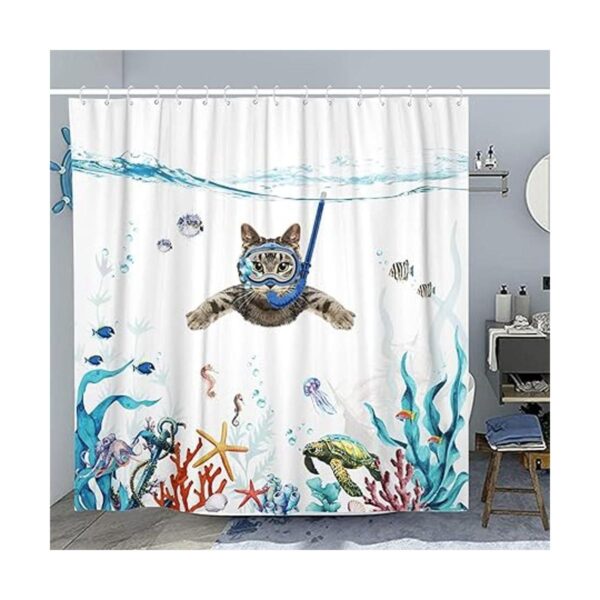 Fowocu Divertido juego de cortinas de ducha de gato color