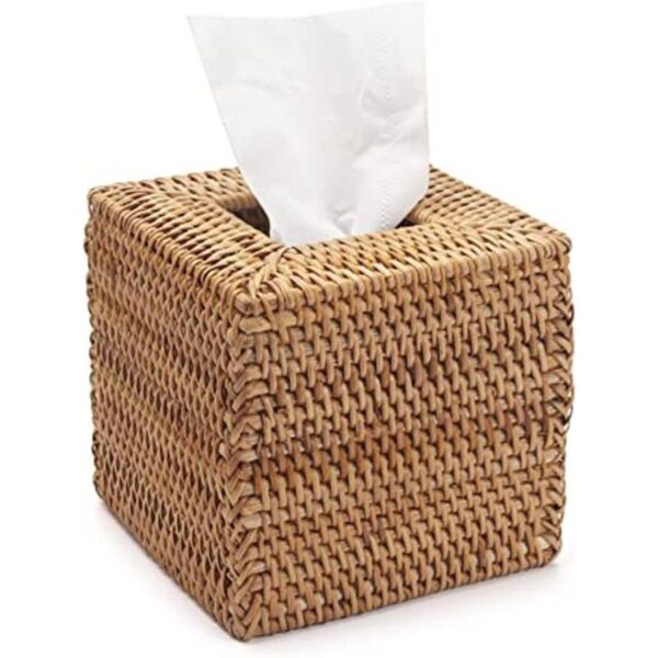Funda para caja de pañuelos de ratán natural tejido