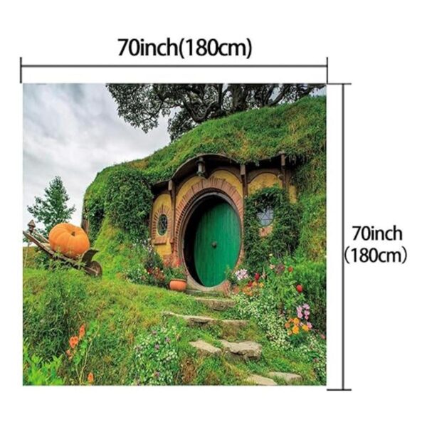 Fuortia Hobbit Cortina de ducha Fantasía Rural Verde_3