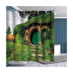 Fuortia Hobbit Cortina de ducha Fantasía Rural Verde_1