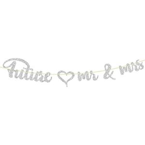 Future Mr Mrs Banner Letrero plateado con purpurina