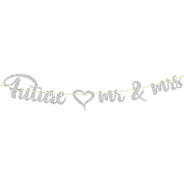 Future Mr Mrs Banner Letrero plateado con purpurina