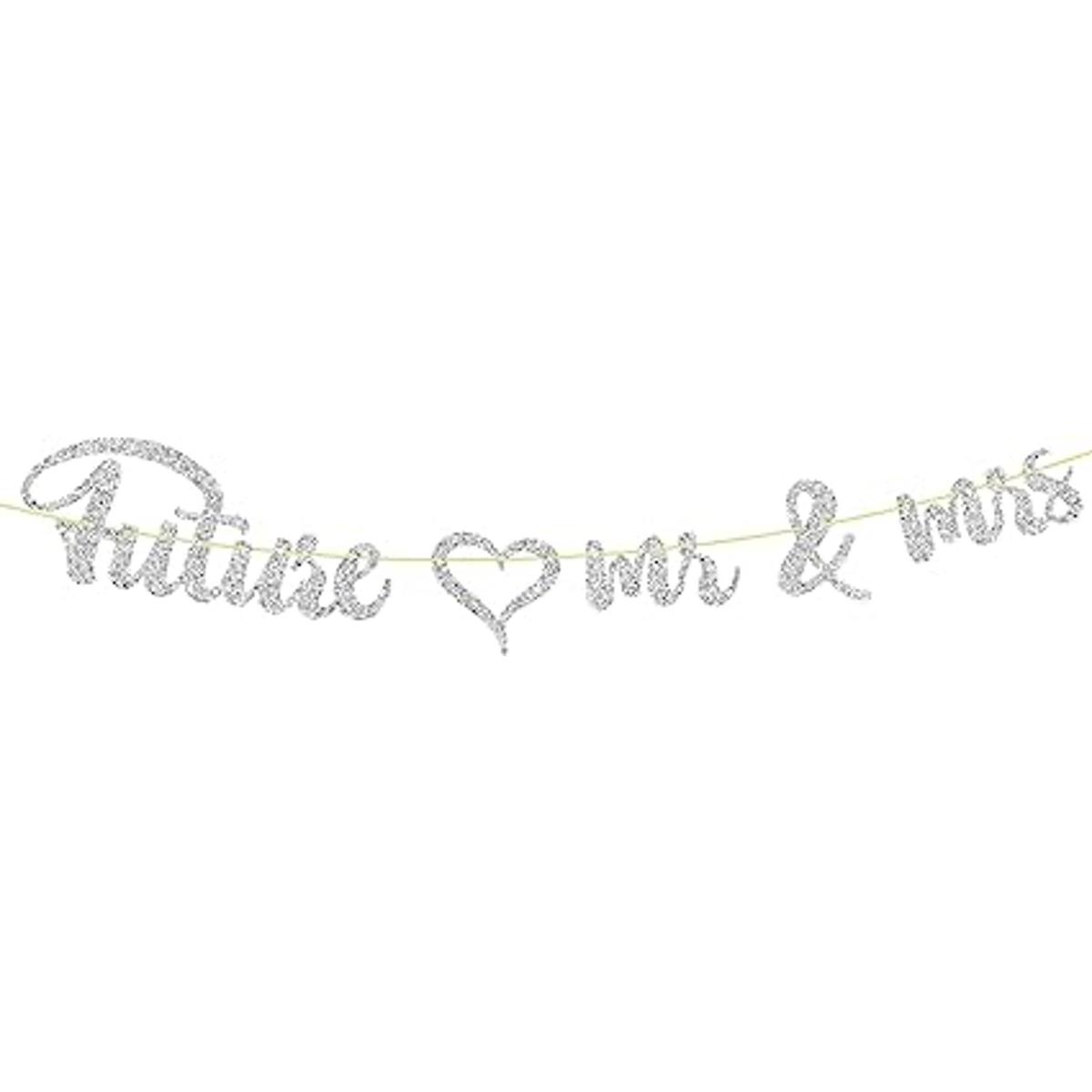 Future Mr Mrs Banner Letrero plateado con purpurina