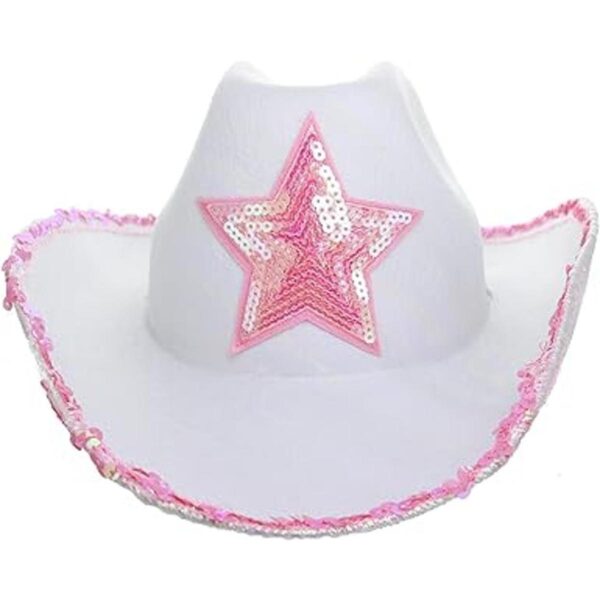 GIFTEXPRESS Sombrero de vaquero de fieltro blanco con_2