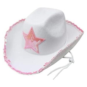 GIFTEXPRESS Sombrero de vaquero de fieltro blanco con_1