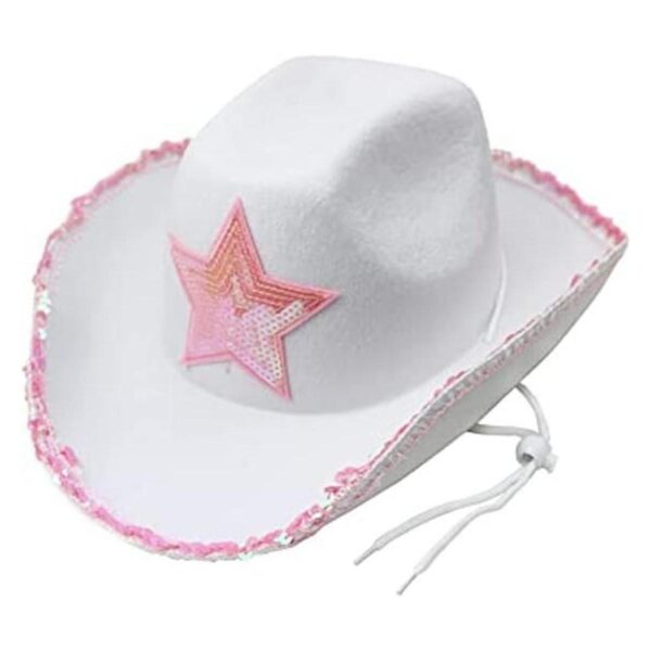 GIFTEXPRESS Sombrero de vaquero de fieltro blanco con_1