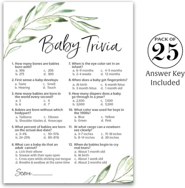 GREENERY Juego de baby shower Juegos de Baby Trivia