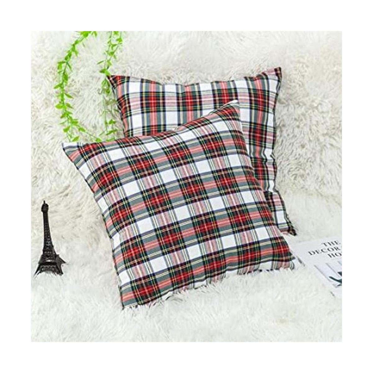GTEXT Paquete de 2 fundas de almohada de cuadros blancos