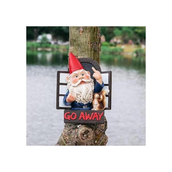 Go Away Estatua de gnomos de dedo medio extravagante