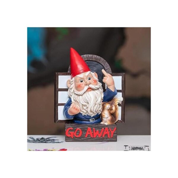 Go Away Estatua de gnomos de dedo medio extravagante