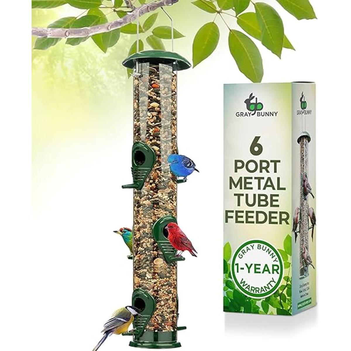 Gray Bunny Comederos para pájaros de 6 puertos para colgar
