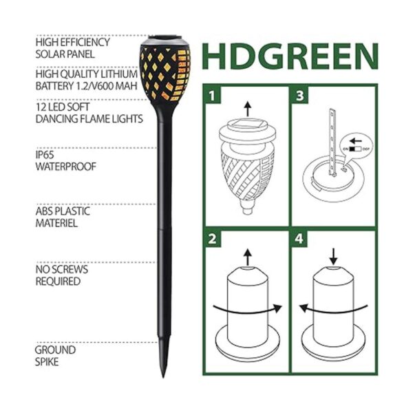 HDGreen Linternas Tiki de luz solar LED con iluminación de