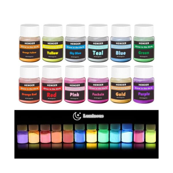 HEMOER 12 colores brillan en la oscuridad pigmento en