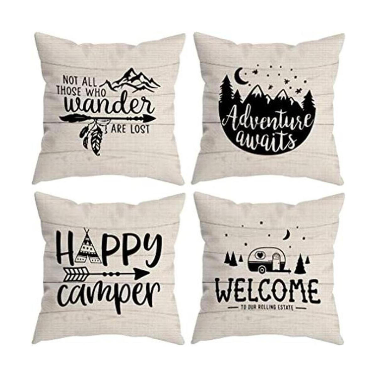 HUYAW Happy Camper Juego de 4 fundas de almohada