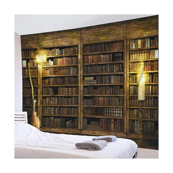 HVEST Tapiz de castillo mágico libros en estantería con_2