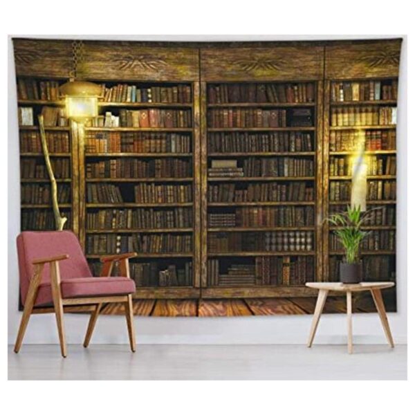 HVEST Tapiz de castillo mágico libros en estantería con_1