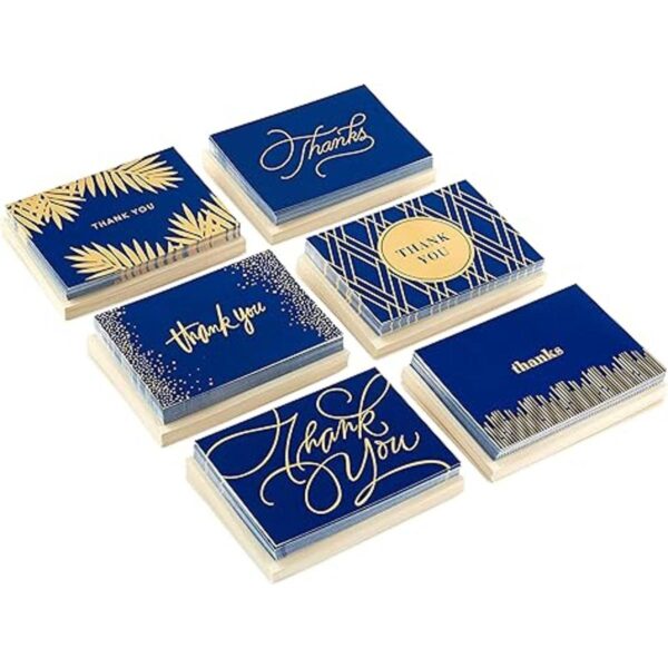 Hallmark Surtido de tarjetas de agradecimiento oro y azul_3