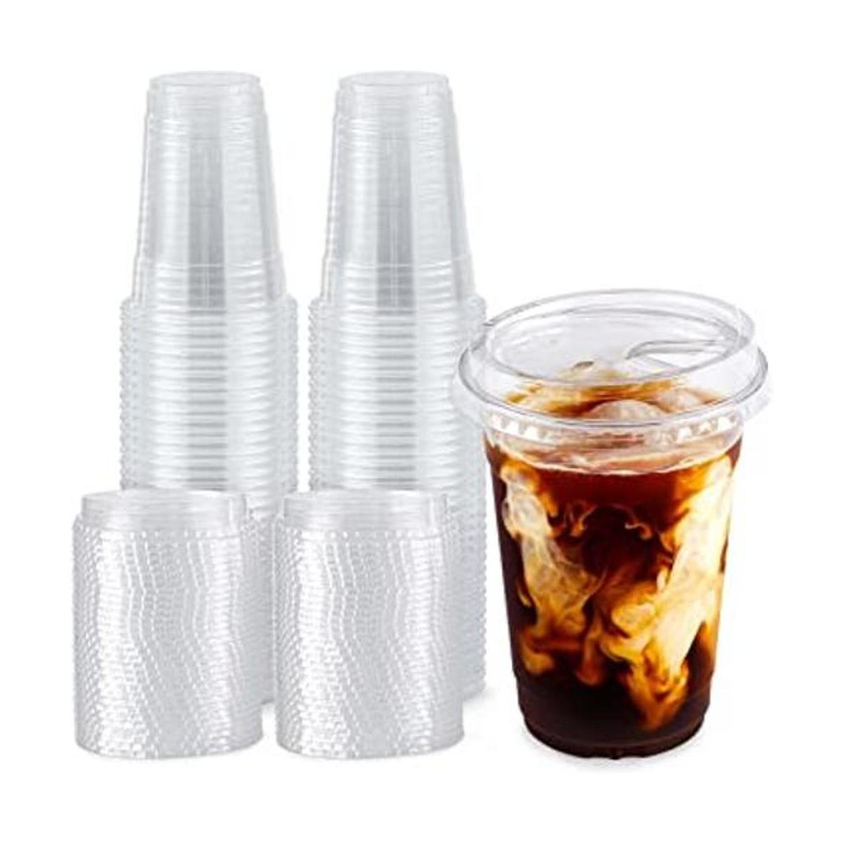 Tazas de plástico transparente de 16 onzas con tapas