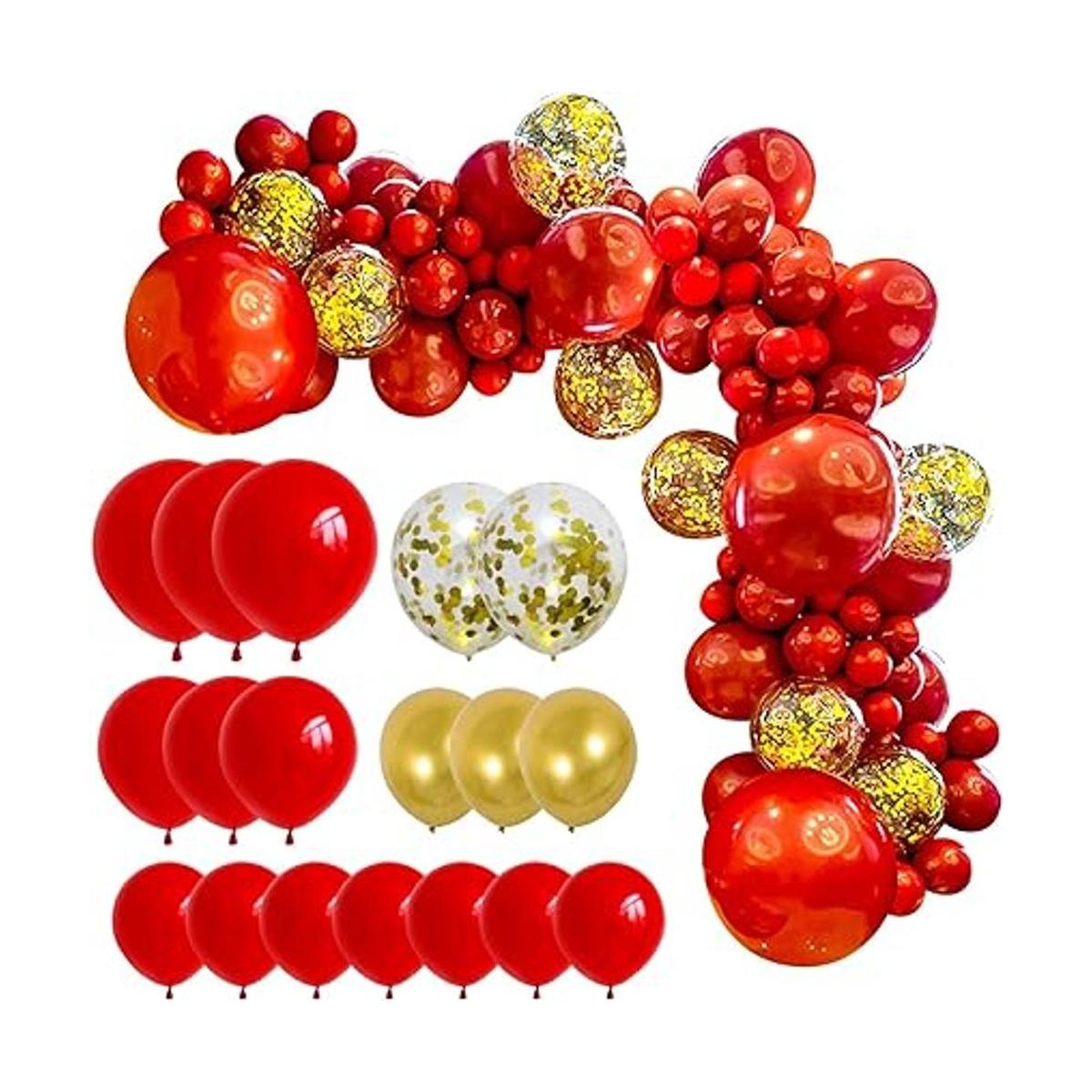 Kit de guirnalda de globos de color rojo dorado para