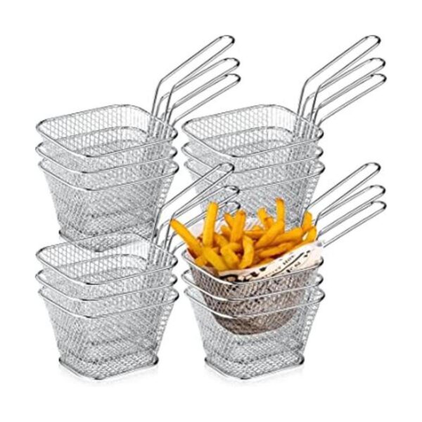 36 mini cestas cuadradas para freír con asa soporte