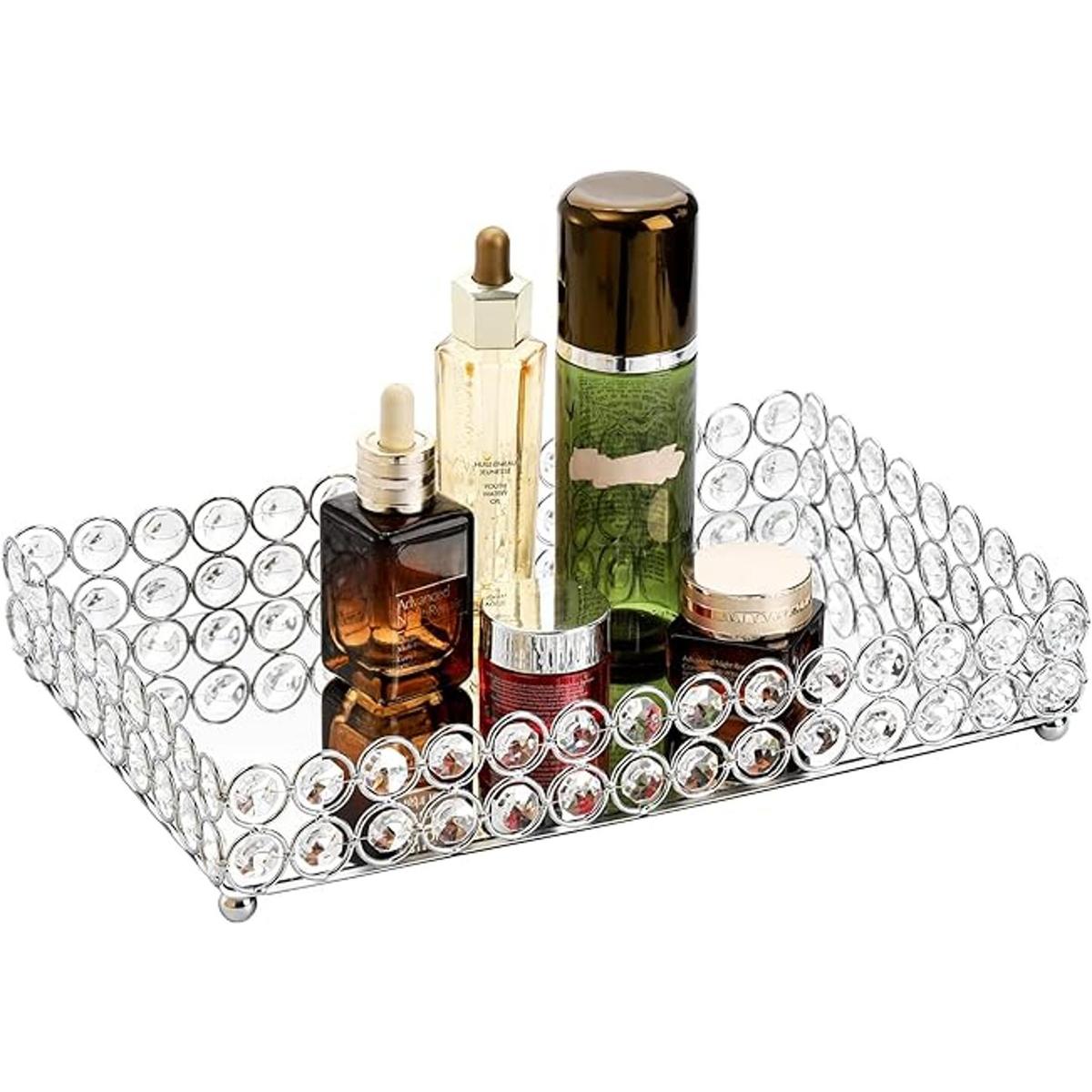 Hedume Bandeja de maquillaje cosmético de cristal bandeja