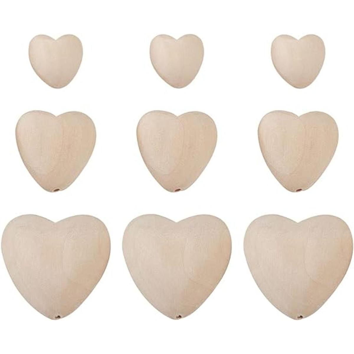 KISSITTY 60 cuentas de corazón de madera natural 3