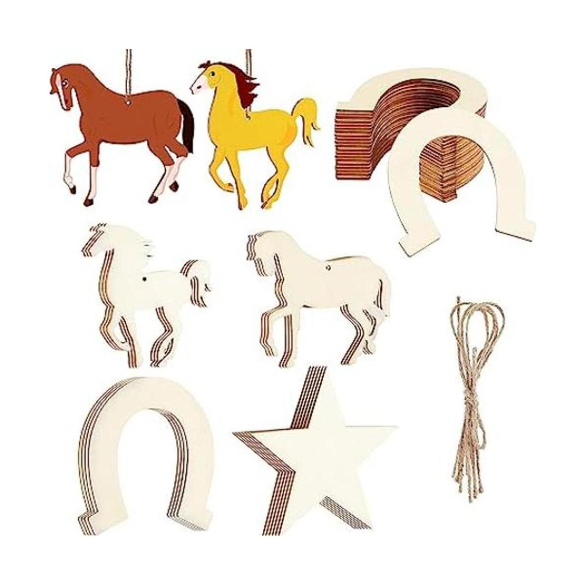 36 piezas de madera sin terminar recortes de caballos de