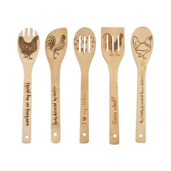 Juego de 5 cucharas de cocina de madera de gallo regalo