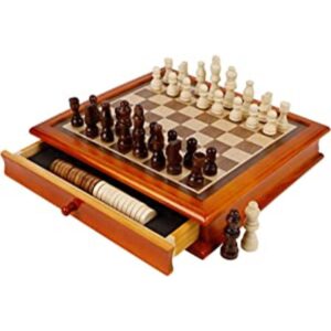 Juegoal Juego de ajedrez y damas de madera con cajón de_1