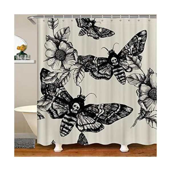 Juego de cortinas de ducha de baño con calavera gótica_1