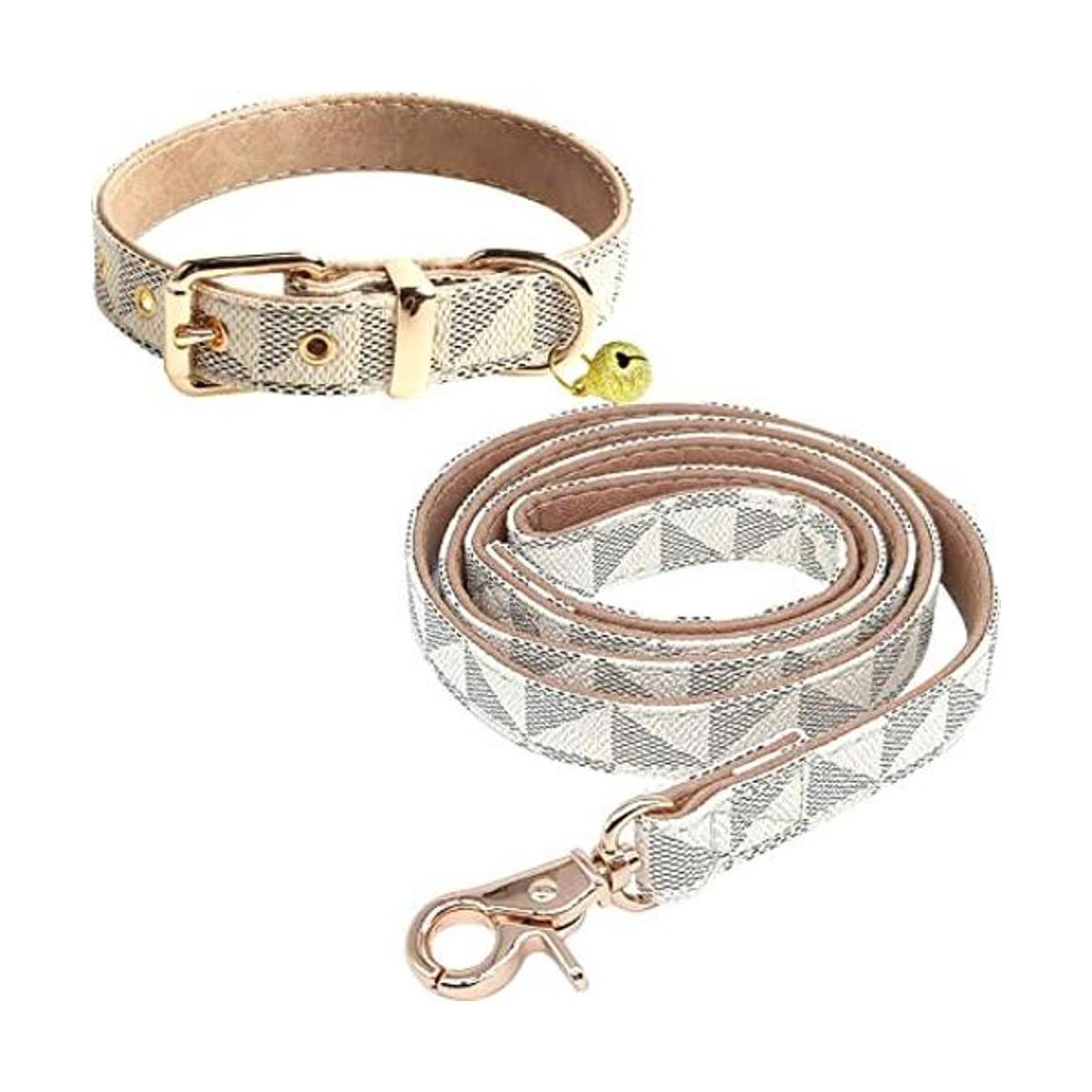 KUDES Collar de cuero para perro y correa de 4 pies