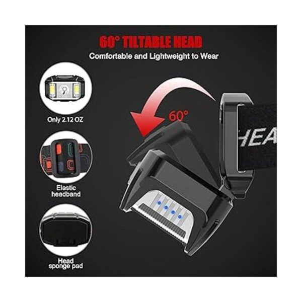 JNDFOFC Linterna frontal recargable 1200 lúmenes con_5
