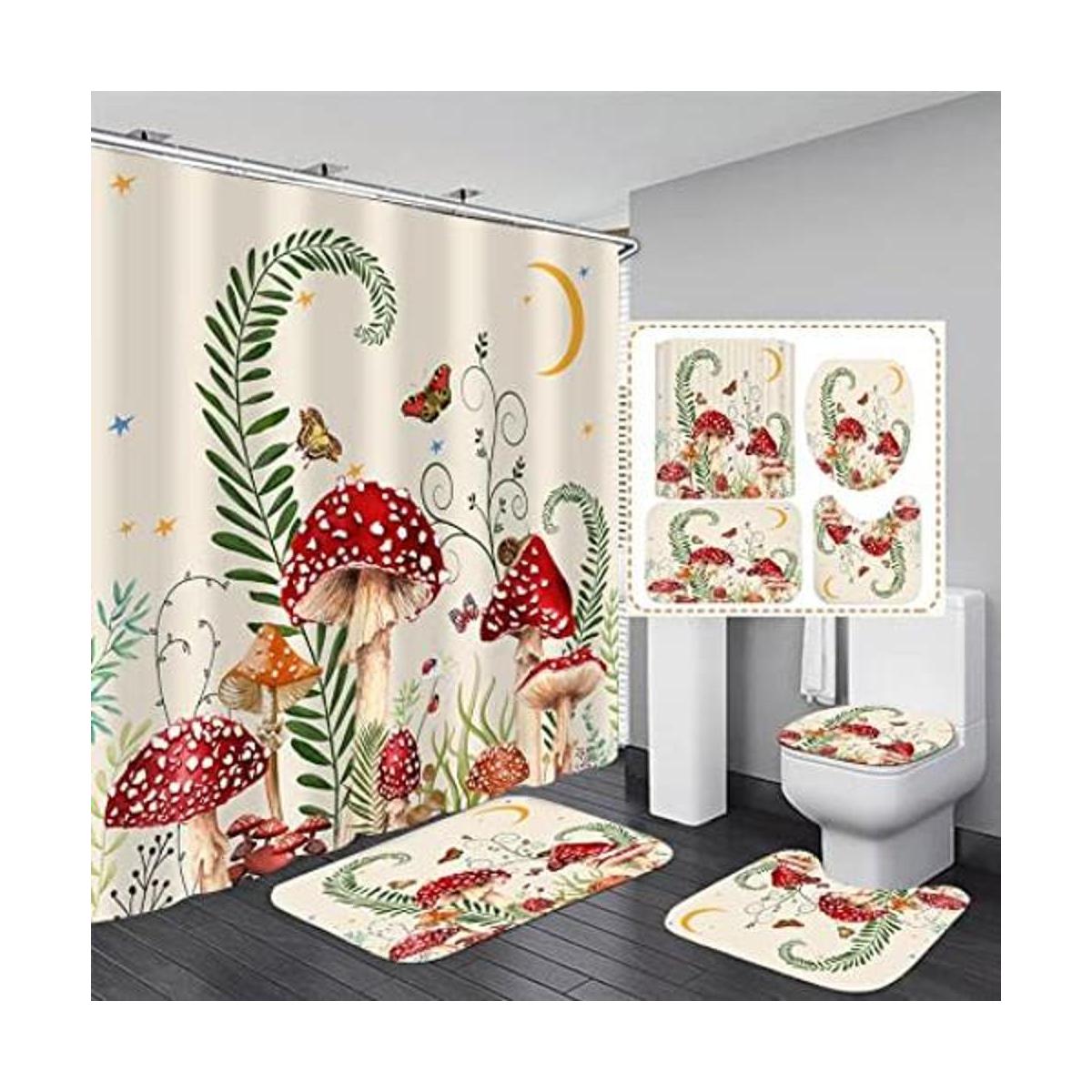Juego de 4 cortinas de ducha con flores de hongo y