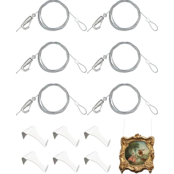 Kit para colgar cuadros Ganchos para riel de fotos con 6