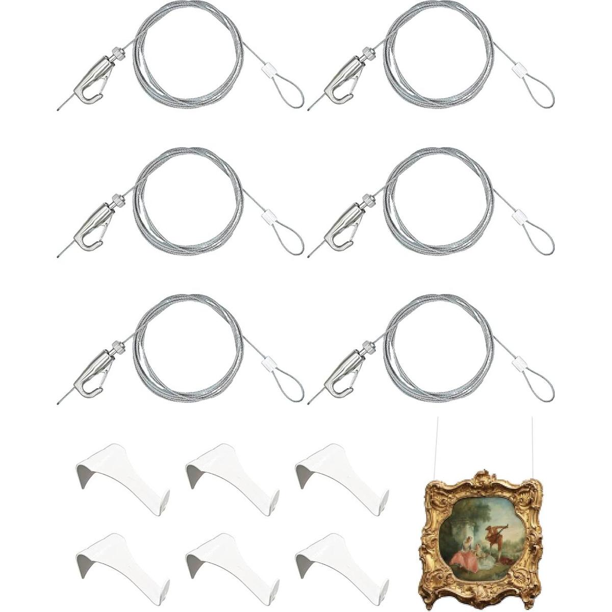 Kit para colgar cuadros Ganchos para riel de fotos con 6