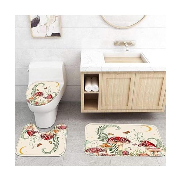 Juego de 4 cortinas de ducha con flores de hongo y_2
