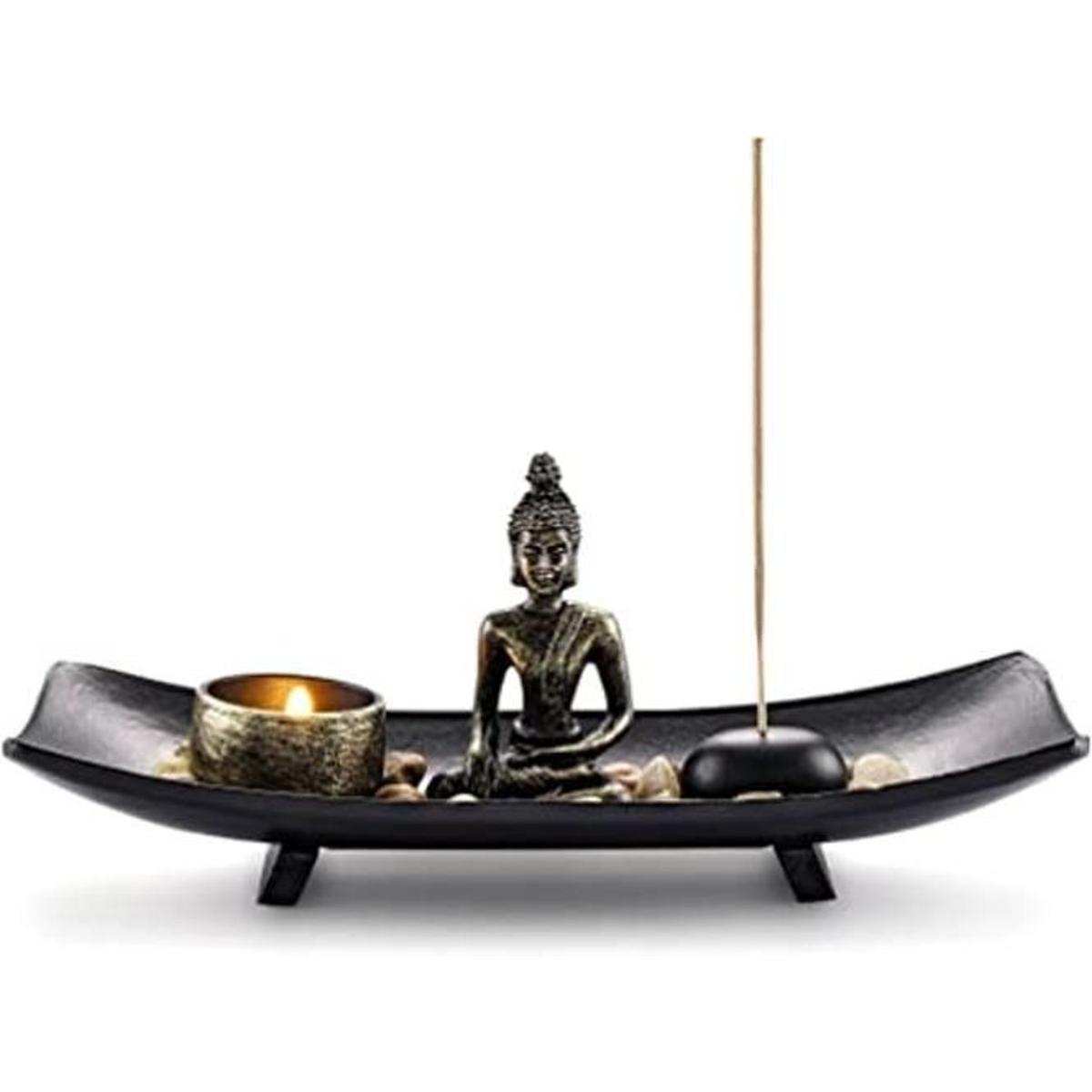 Jovivi Zen Garden Juego de estatua de Buda con portavelas