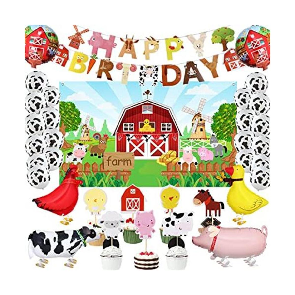 Juego de fiesta de cumpleaños de animales de granja telón