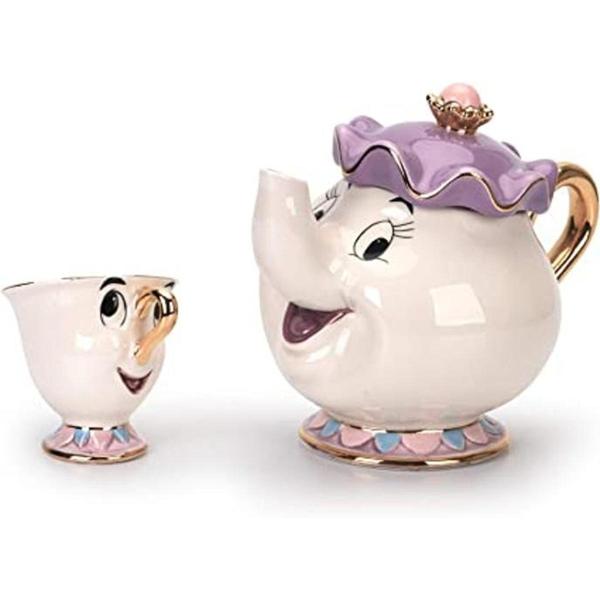 Taza de tetera de la Bella y la Bestia de dibujos