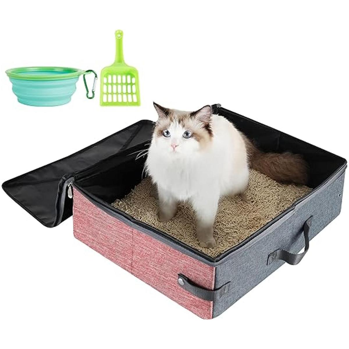 HiCaptain Caja de arena para gatos de viaje con tapa y
