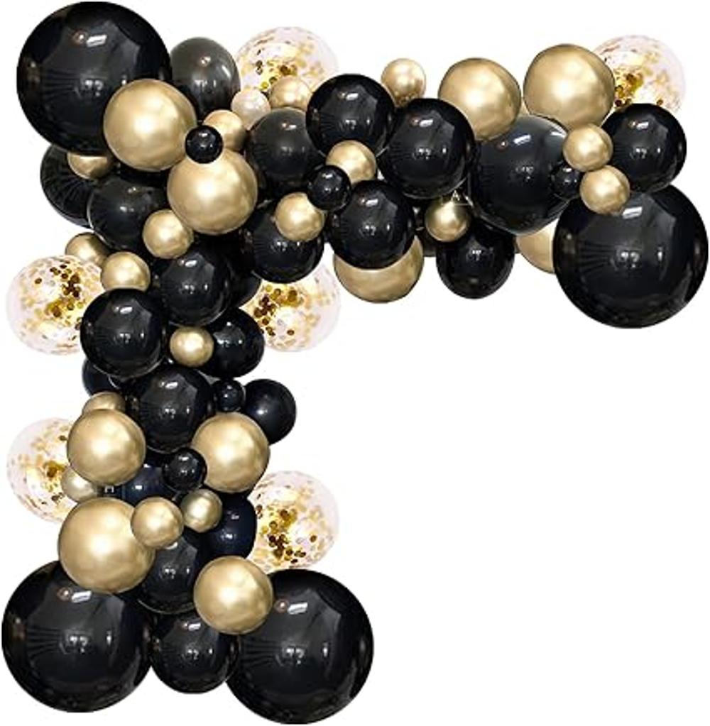 Kit de guirnalda de globos negros y dorados 114 globos