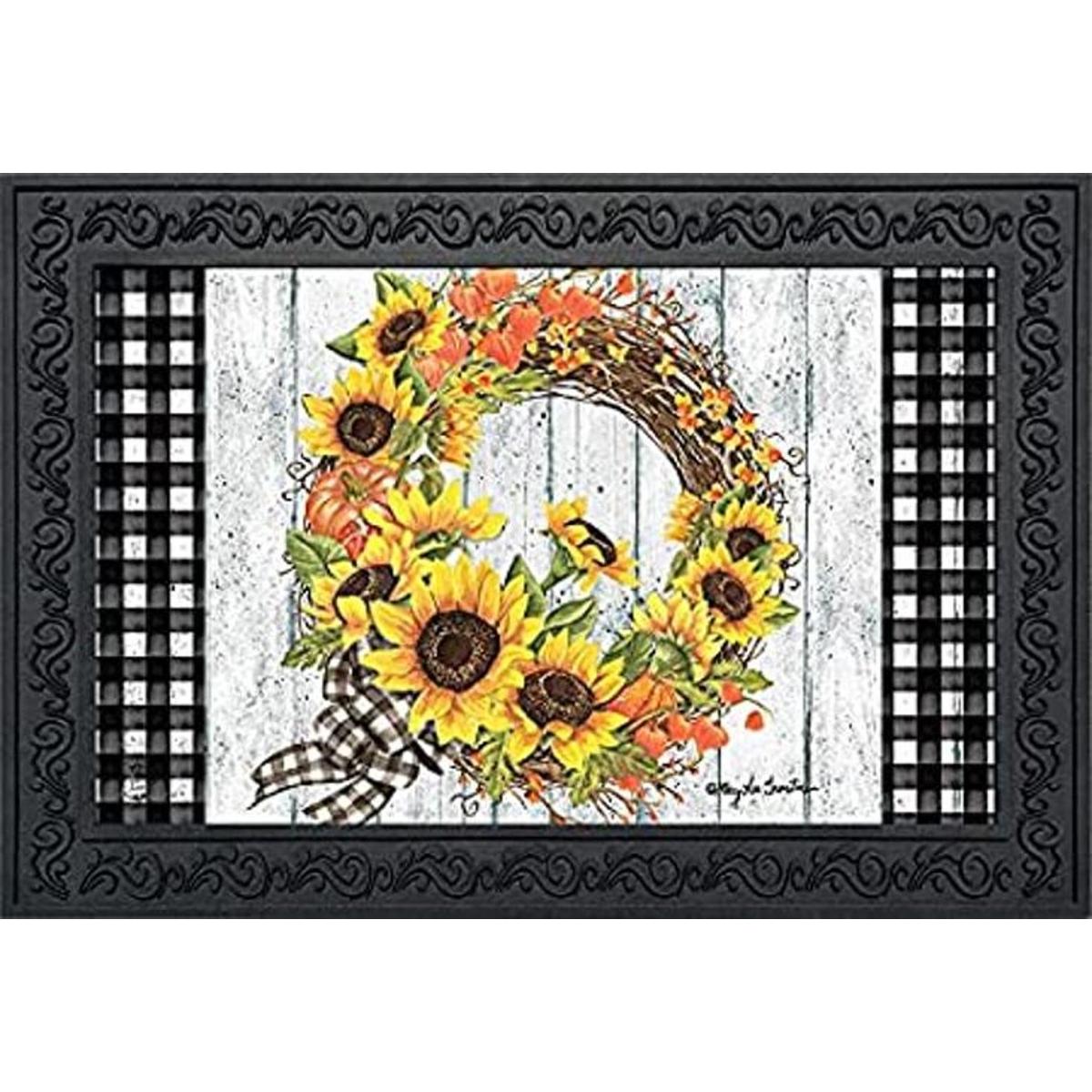 Tapete de bienvenida con corona de girasol y otoño