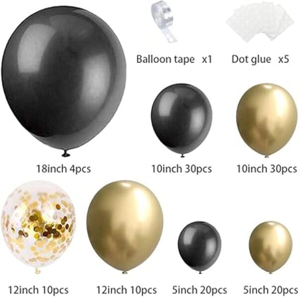 Kit de guirnalda de globos negros y dorados 114 globos