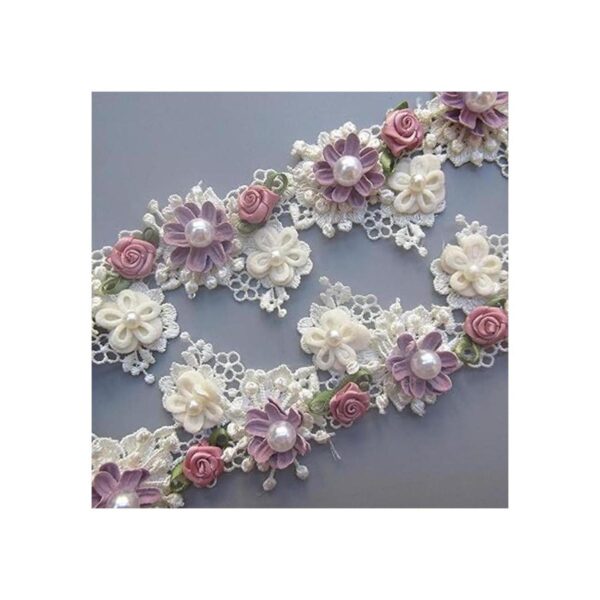 1 yarda de perlas de flores con borde de encaje cinta de_6