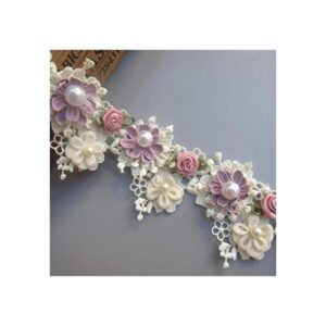 1 yarda de perlas de flores con borde de encaje cinta de_1