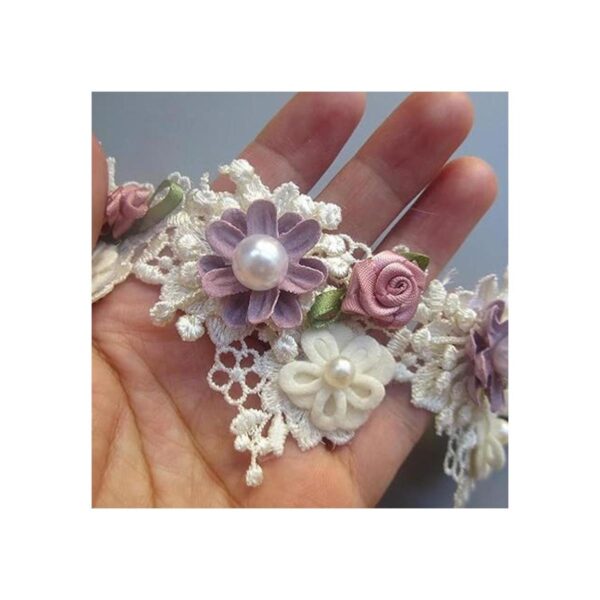 1 yarda de perlas de flores con borde de encaje cinta de_3