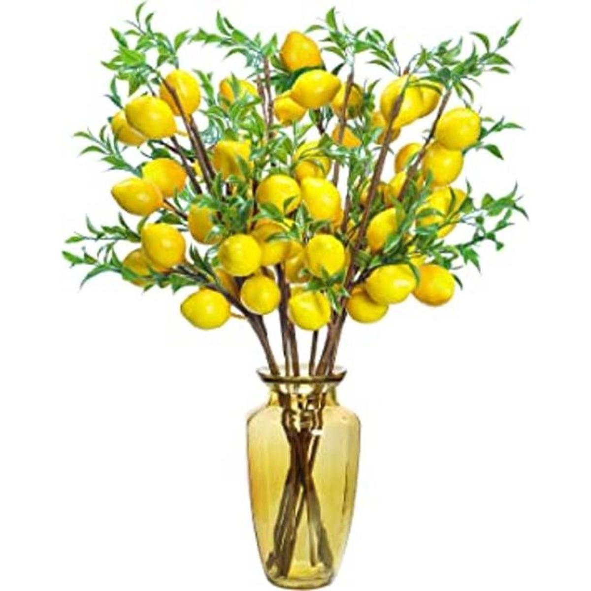 10 piezas de ramas artificiales de limón amarillo